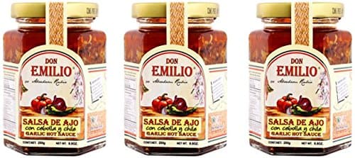3 pack Salsas "Machas" Don Emilio 9 oz (Garlic & Onion), MILD, made in México