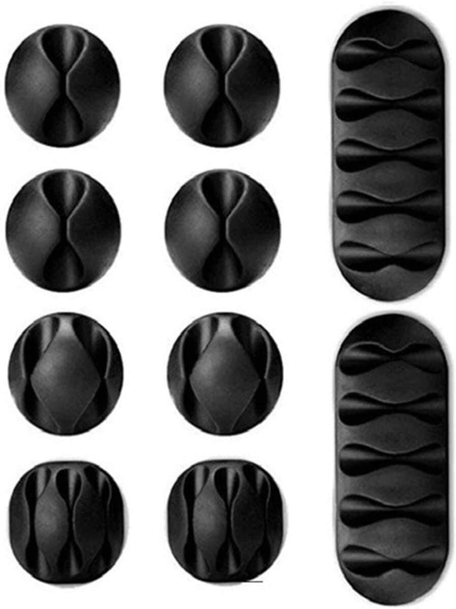 Set of 10 USB Cable Clips, Strong Adhesive Silicone Desktop Cable Organizer Wire Holder Multipurpose Cord Management Accessories for Home and Office( Black)