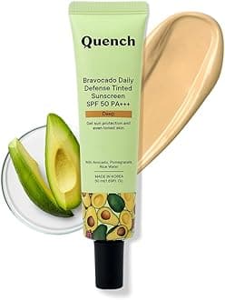 QUENCH BOTANICS Daily Defense Tinted Sunscreen SPF 50 PA+++ for Glowing Skin with Avocado & 2% Niacinamide | Blue Light Protection | Satin-Matte Finish | Made in Korea (Deep, 50ml)