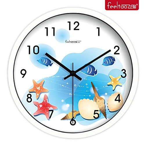 CGGHY 12 Inch Creative Cartoon Small Fish Wall Clock Mute Children'S Room Watch Metal White Box