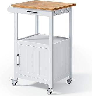 Kitchen Cart with Drawer, Small Kitchen Island on Wheels, Microwave Cart, Small Home Coffee Bar, Microwave Stand, Rolling Kitchen Island Cart with Side Hook, White