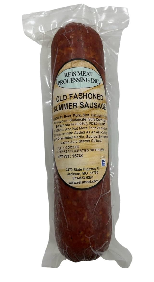 Reis Meat Processing Old Fashioned Summer Sausage 16 oz. Charcuterie, High Protein, Ready to Eat, Keto, Gluten Free