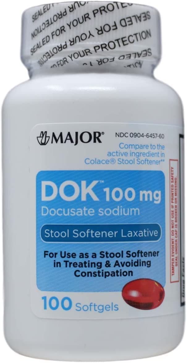 Major DOK Stool Softener Softgels 100 Count Per Bottle (3 Bottles)