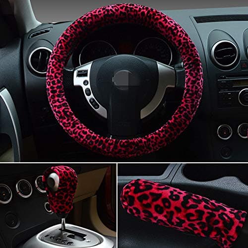 HONCENMAX 3 Pack Plush Vehicle Steering Wheel Cover Quality Comfy Winter Soft Car Steering Wheel Protector Universal Diameter 38cm(15") Leopard Print