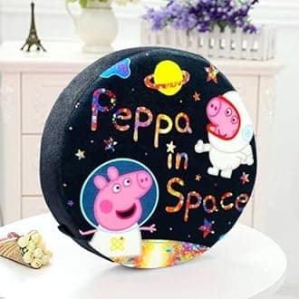 Aroma Brand - Fruit and Cartoon Round Foam Pillows / 14 inch/Kids Playing Skin Friendly Head/Back Pillow/Pack of 1 (Peppa in Space)