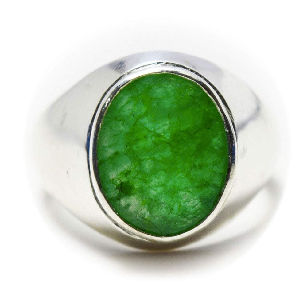 Genuine Emerald Silver Ring for Men 6 Carat Oval Chakra Healing Size 5,6,7,8,9,10,11,12,13