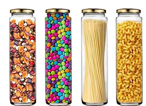 - Ash & Roh® - Clear Glass Jar And Container With Air Tight Lid Storage of Spices and Dry Fruit (500 ML BAMBOO JAR, 4)