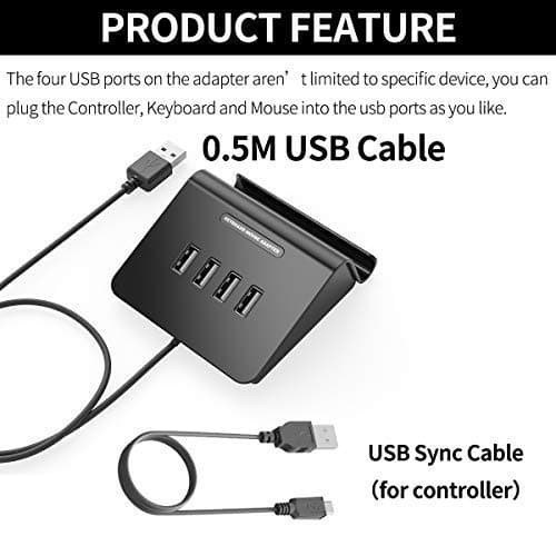 KMAX1 Keyboard and Mouse Adapter Converter For Xbox One / PS4 / Switch / PS3 [Included USB Sync Cable For Controller]