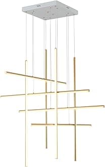 8 Lights Modern LED Chandeliers,High Ceiling Gold Hanging Pendant Light for Stairs Hallway Foyer Adjustable Chandeliers with 15.7" Square Chassis