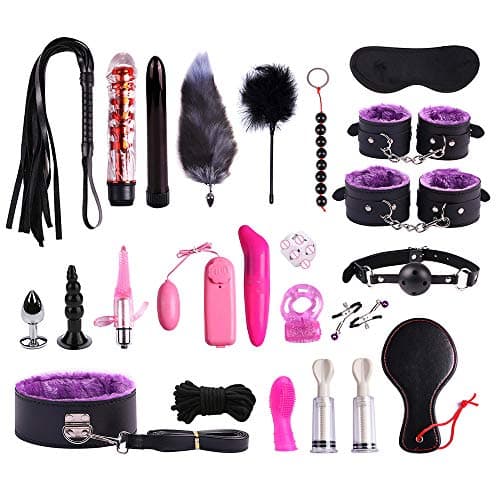Plush Set Toy Bundled Binding Set Yoga Plush PU Set SM Kit for Couple Adult Sexy Suit/Nylon PU Suit/Plush Set Sexy Toy(23 PCS) Bundled Binding Set,D