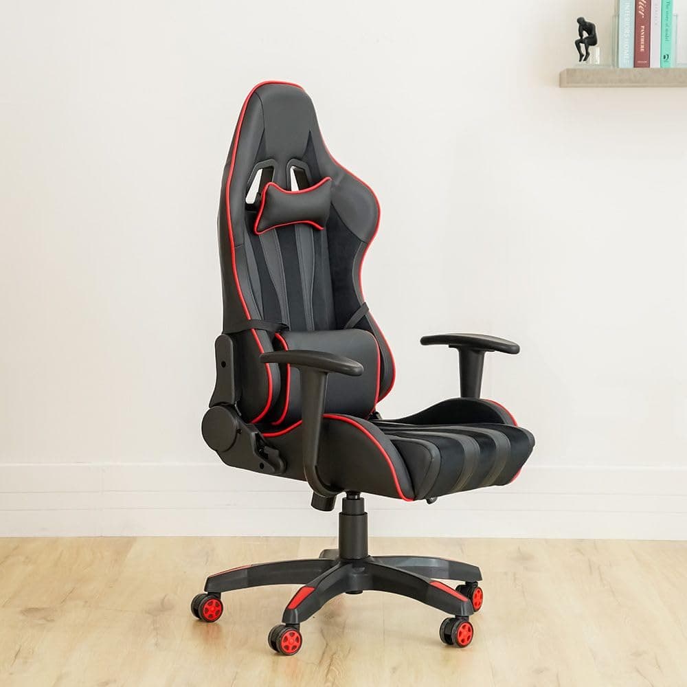 Danube Home Rays High Back Gaming Chair | Office Chair | High Back Ergonomic Gaming Chair | Modern Home Desk Computer Chair | 360° Swivel Chair | Adjustable Height Chair L69xW58xH136cm - Black/Red