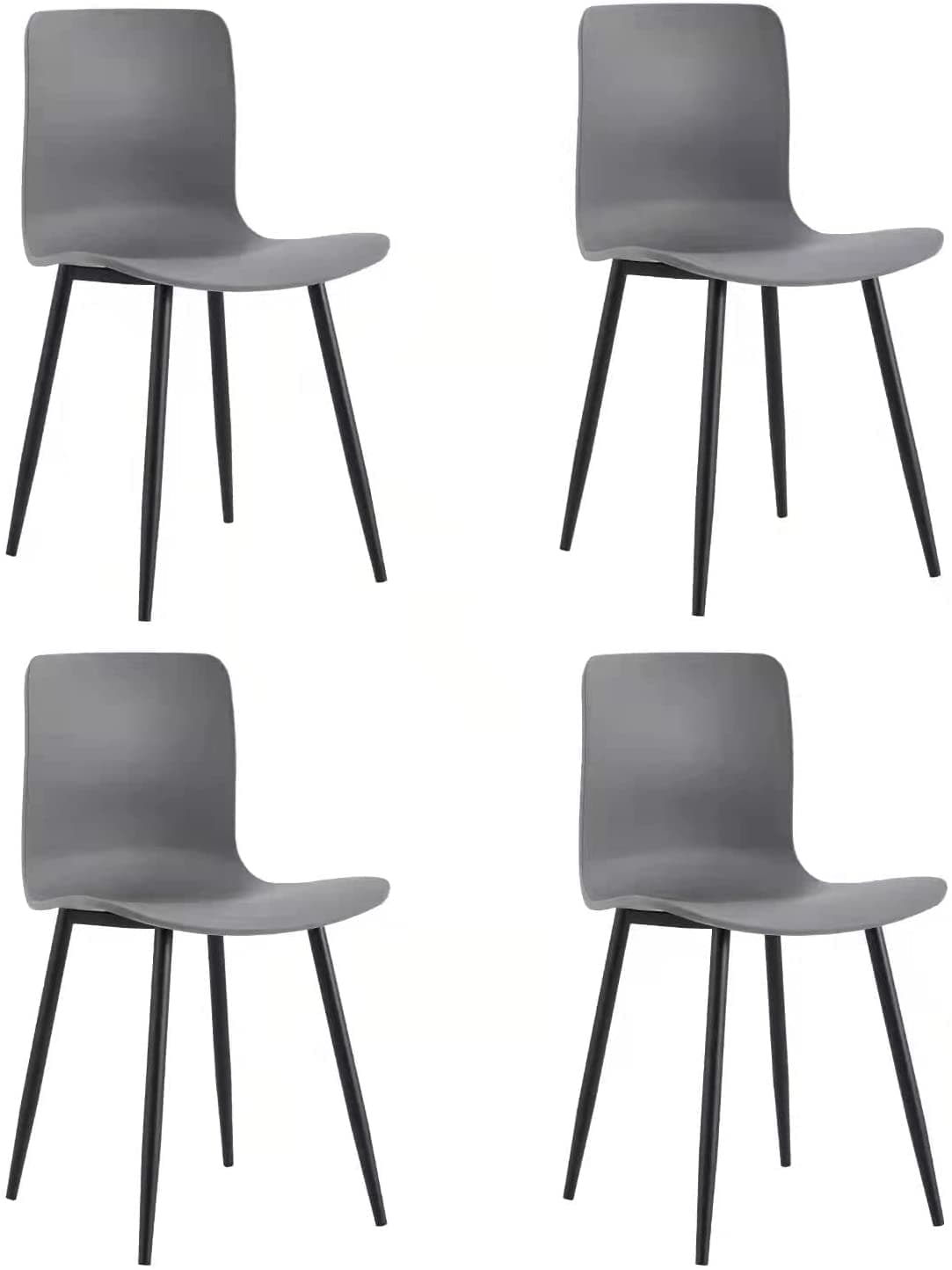 Dining Chairs Set 4 With Plastic Seat,Plastic Tackable Seat Dinning Chairs Printed Metal Legs Chairs For Dining Room,White & Black Fashion Dinning Chairs (Grey)