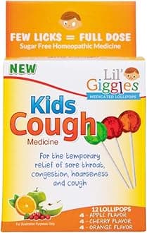 Lil' Giggles Kids Medicated Lollipops - Sweet Gentle Relief for Kids & Non-drowsy - Kids Cough, Sore Throat, Congestion & Hoarseness - Homeopathic Remedy Children's Love - Apple, Cherry & Orange 12 CT