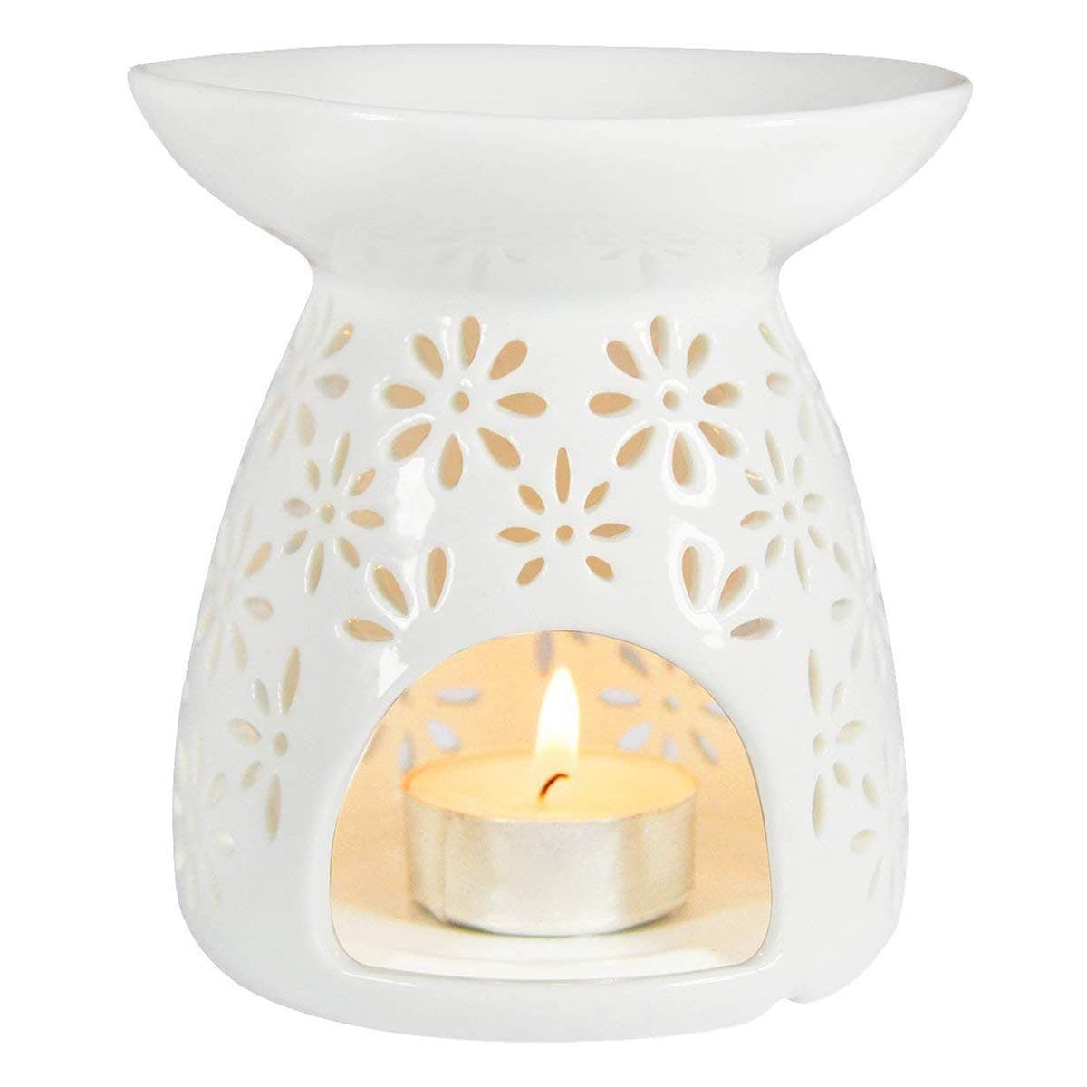 HwaGui - Ceramic Tea Light Holder & Wax Warmer, Aromatherapy Essential Oil Burner, Great Decoration for Living Room, Balcony, Patio, Porch and Garden, Vase Shape