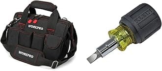 Workpro 12-inch Tool Bag + Klein 6-in-1 Multi-Bit Screwdriver/Nut Driver