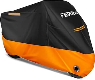 Favoto Motorcycle Cover All Season Universal Weather 210D Material Waterproof Windproof Outdoor Durable Reflective Stripe with Lock-Holes & Storage Bag Vehicle Cover (104 inch)