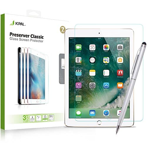 JCPal New 2018 iPad 9.7" Tempered Glass Screen Protector - iPad Pro 9.7" / Air 1 / Air 2, with Bonus Stylus