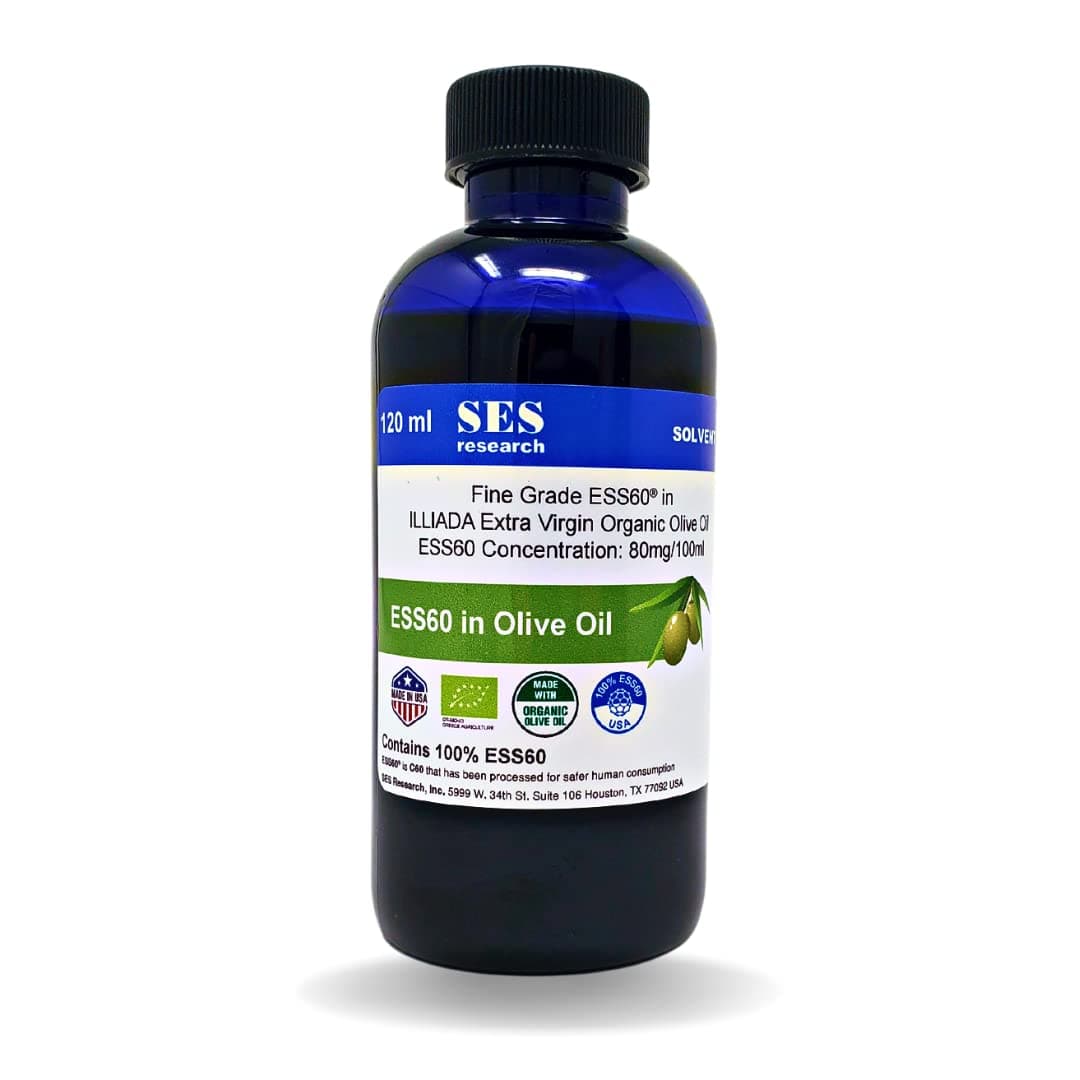 SES Research Organic Extra Virgin Olive Oil 120ml (4 oz) – 99.99% Pure ESS60 Antioxidant Supplement – Anti-Aging, Energy & Immune Support – Lab-Tested C60 Oil by SES Research - The Lab That Started It All