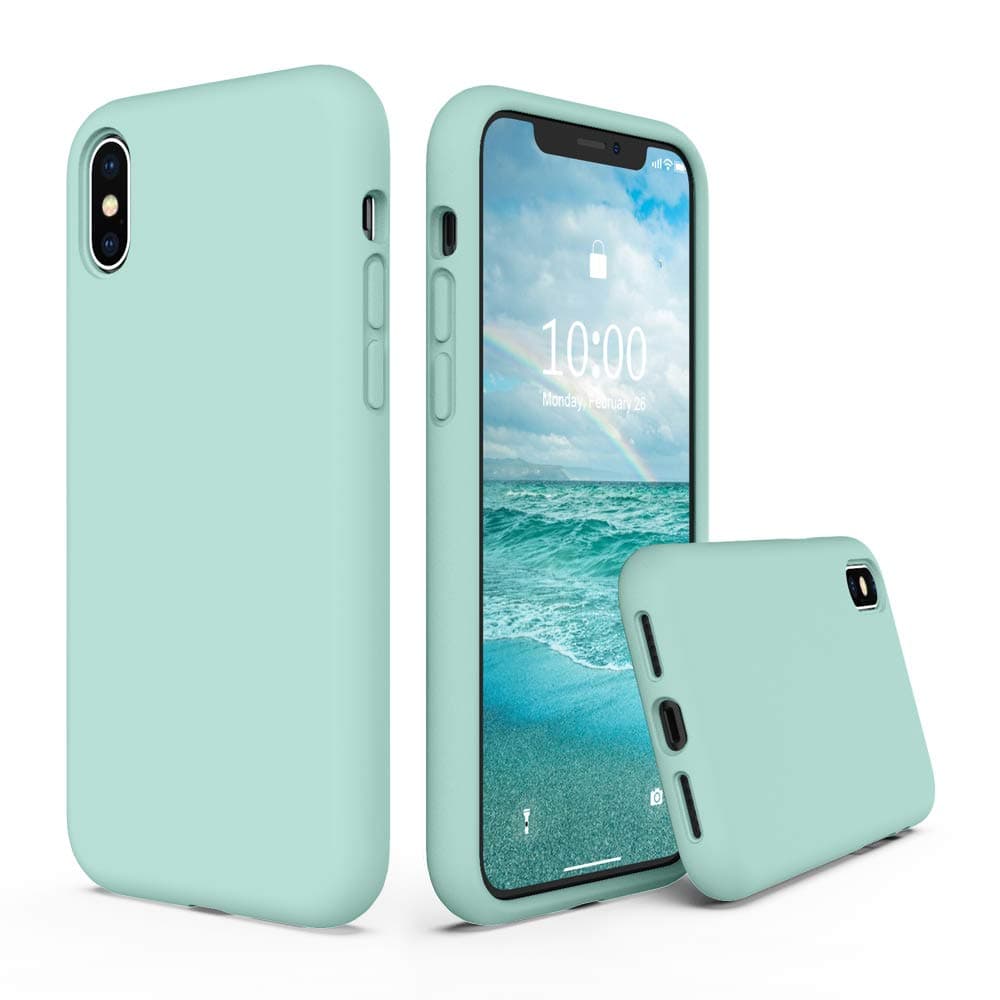 SURPHYSilicone Case for iPhone Xs iPhone X Case, Slim Liquid Silicone Soft Rubber Protective Phone Case Cover (with Soft Microfiber Lining) Compatible with iPhone X iPhone Xs 5.8", Mint Green