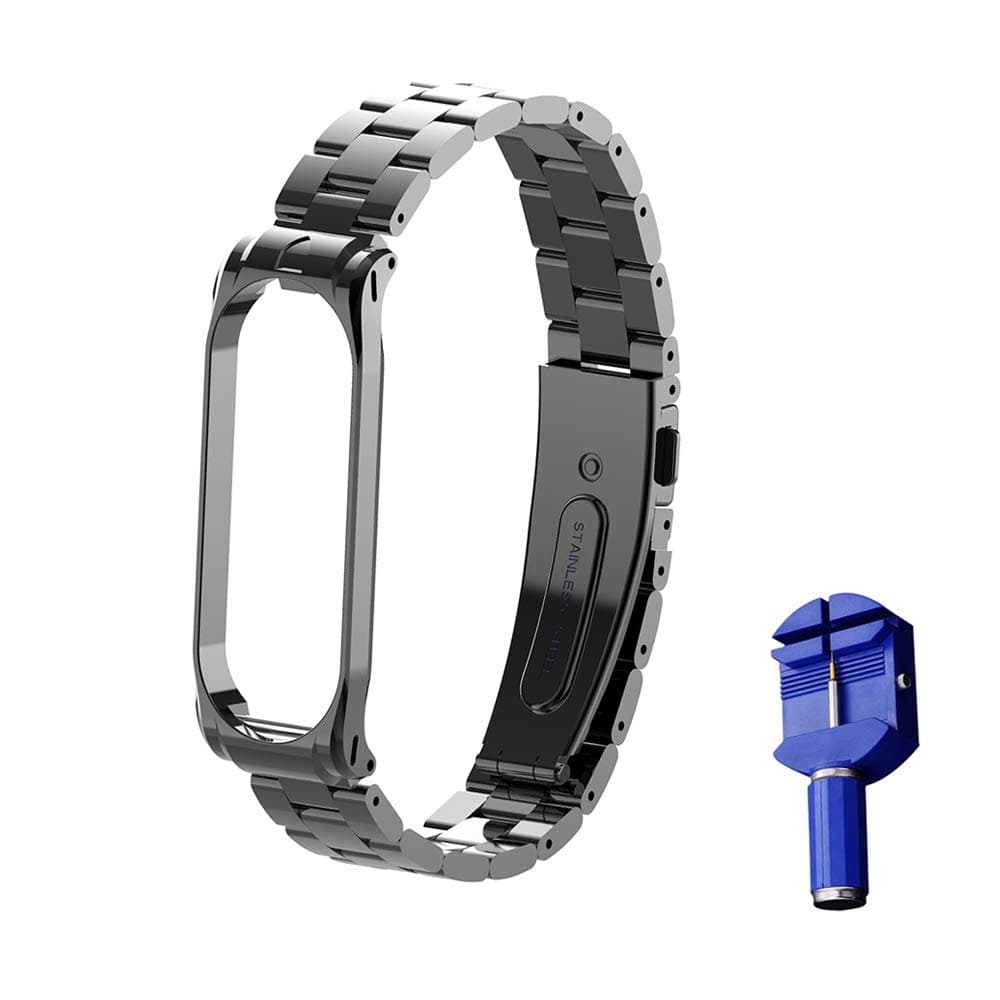 OLLIVAN for Xiaomi Mi Band 4 Strap/Xiaomi Mi Band 3 Strap Replacement Band Stainless Steel Wrist Strap Wristband Watch Band Bracelet for Xiaomi Smart Band 3/4 with Universal Disassembler (No Tracker)