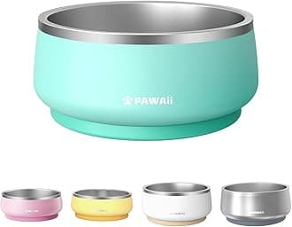 Pawaii Dog Bowl, Dog Food Water Bowl with Non-Slip Rubber Base, Metal Insulated Stainless Steel Dog Bowls, Double Wall Dog Bowl for Small Medium Large Dogs, Durable, Dishwasher Safe, 68oz