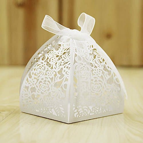 FLOWOW 50pcs Candy Boxes Gift Boxes Favor Boxes Candy Wedding Favors Place Cards Gift White