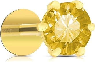 MAJIRound Diamond 14Karat Pure Yellow Gold Nose Pins Studs For Women And Girl