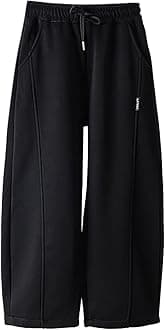 Boys' Open Bottom Fleece-Lined Sweatpants with Pockets High Elastic Waist Baggy Wide Straight Leg Pants 5-15 Years