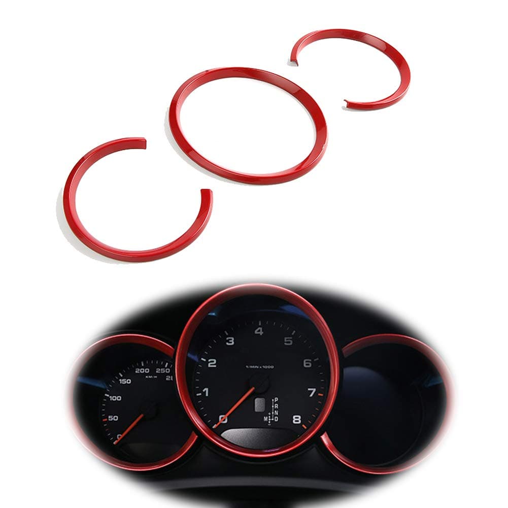 GTINTHEBOX 3 Pcs Red Dashboard Edge Decoration Trim Ring for 2014-up Porsche Macan