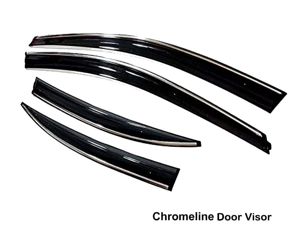 Premium Chromeline & Silverline Unbreakable Car Rear Window Wind Deflectors & Side Door Visor Rain Guard Compatible with (Mahindra XUV 300 (2019 Onwards))
