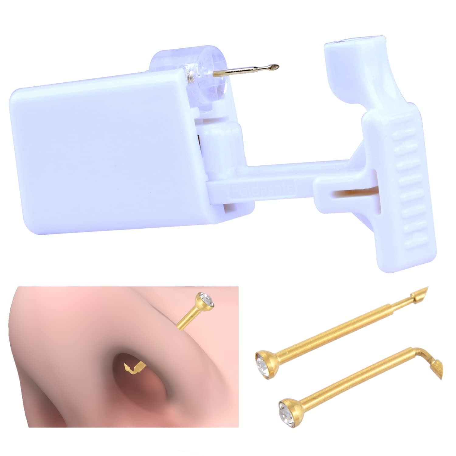 1PC Disposable Nose Piercing Gun Self Nose Piercing Kit Piercing Nose Rings Piercer Hypoallergenic 24K Real Gold Plated Nose Stud