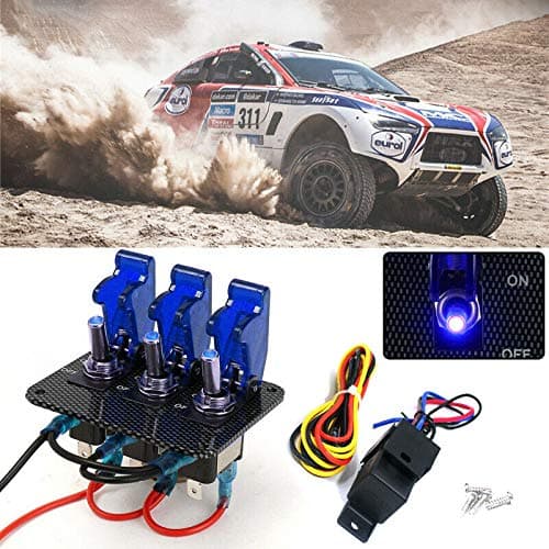 12V Toggle Switch Racing Ignition Engine Relays Switches Carbon Fiber Surface Panel Car with LED Indicator,Blue