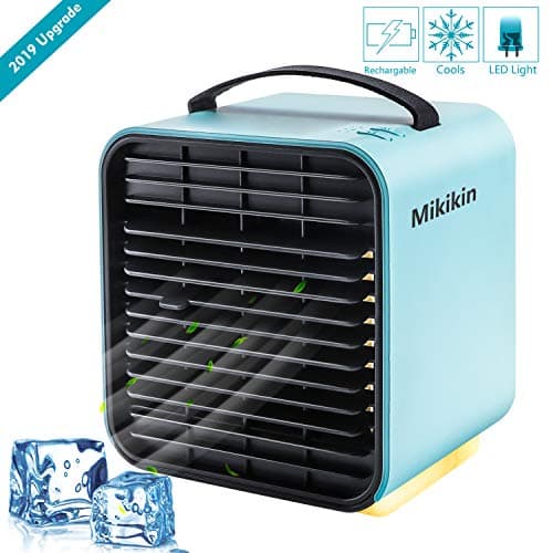 Mini Negative Ion Air Conditioning Fan Personal Space Air Cooler Humidifier Purifier 3 in 1 Evaporative Cooler USB Rechargeable Mini Cooling Desktop Fan with LED Light 3 Speeds