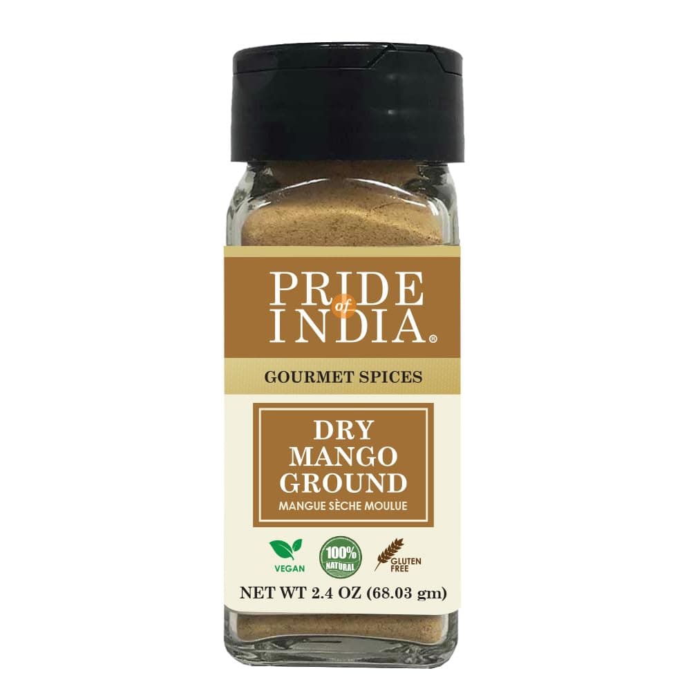 Pride of India Dry Mango Powder 2.2 oz | Gourmet Amchur Powder Ground Spice | Aromatic, Tangy & Savory Mango Seasoning for Cooking, Baking, Marinades, Curry, Sauces & Chutney | No Fillers, Easy to Use