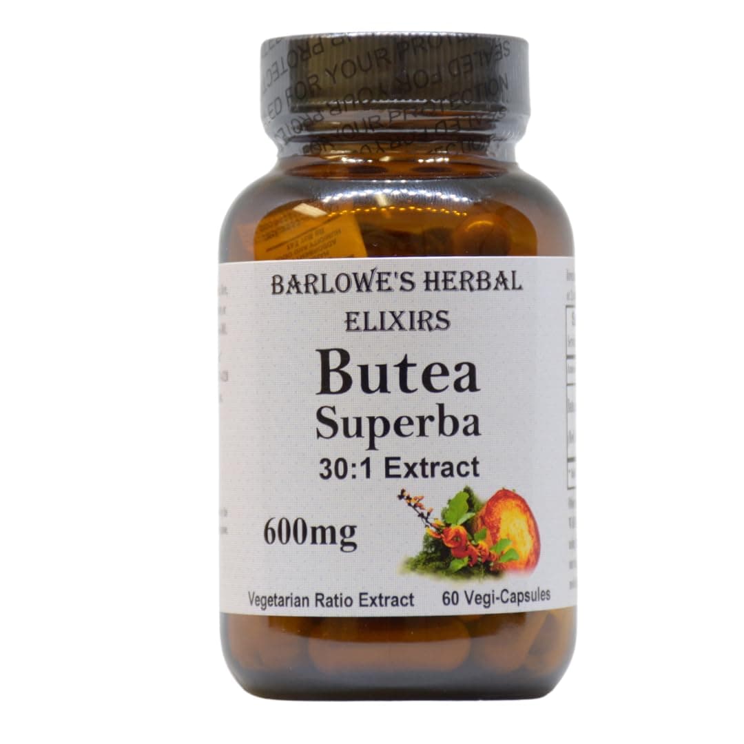 Barlowe's Herbal Elixirs Butea Superba Extract 30:1 | 600mg Per Capsule | Thai Male Vitality Herb | 60 Vegan Capsules | High Flavonoid Content | Stearate-Free, Glass Bottled