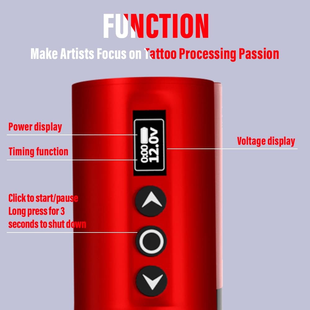 OZER タトゥーガンキット レッド 20個入り タトゥーカートリッジ針 2000mAh タトゥーキット タトゥーペンキット 初心者用 タトゥーペンタイプ マシンキット(タトゥーインクはタトゥー練習用のみ)