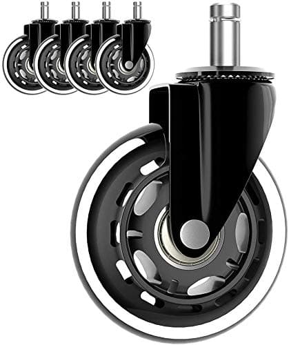 5-Pack Office Chair Wheels, Sturdy Rubber Caster Wheels for All Floors, Hardwood & Carpet, Universal 7/16" Stem