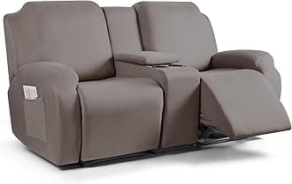 TAOCOCO Recliner Loveseat Cover with Middle Console, 4-Piece Polyester Blend Stretch Fit Loveseat Reclining Sofa Covers, Taupe, 2 Seat Recliner Cover with Console