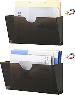 QozaryClear Acrylic Magnetic File Holder - 2 Pack Magazine Rack for File Cabinets, Magnetic Mail Holder, File Organizer for Refrigerator, White Board, Office