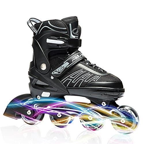 ITurnGlow Adjustable Inline Skates for Kids and Adults, Roller Skates with Featuring All Illuminating Wheels, for Girls and Boys, Men and Ladies