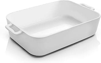 Deep Ceramic Baking Dish, 9x13 Inch Casserole Dish for Oven, 152 oz Large Elegant Design Lasagna Pan with Handles- Durable Serving Bakeware for Lasagna, Roasting and Baking, White