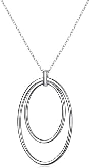 925 Sterling Silver Long Chain Sweater Large Necklace for Women Statement Pendant Fringe Necklaces Jewelry