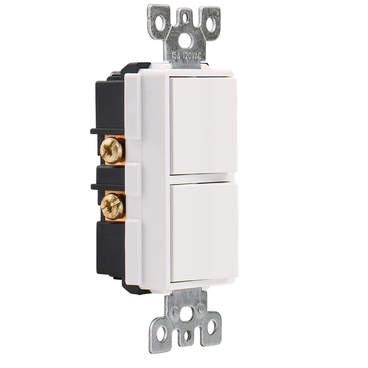 Duplex Rocker Combination Decorator Switch,120VAC 15Amp,Ground Terminal,Residential/Commercial Grade,2 Individual Switches,UL Listed,Pack of 1,White