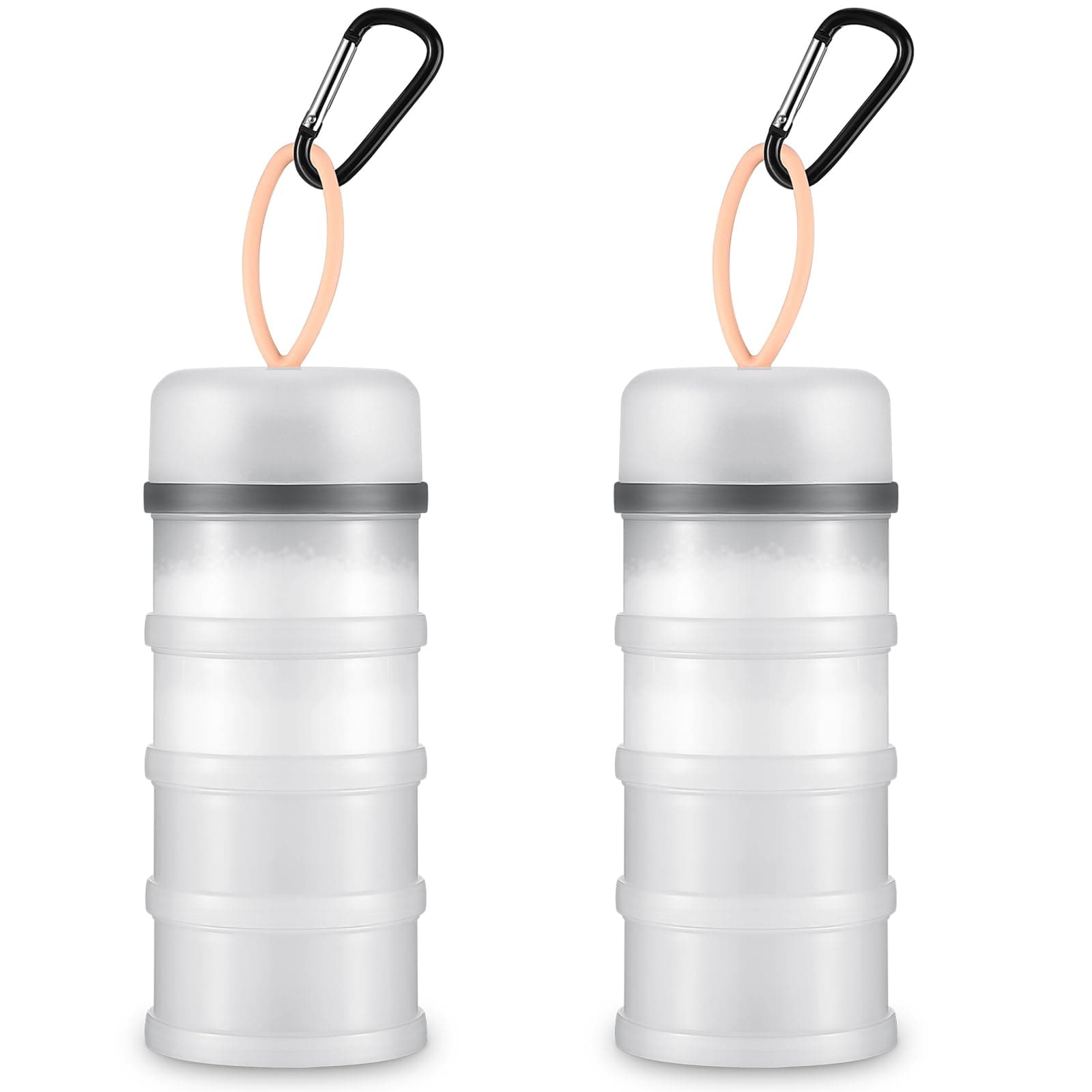 Baderke 2 Pcs Protein Powder Container with Funnels Stand, 4 Stackable Leakproof Protein Powder Dispenser, Portable Keychain Powder Container for Workout, Fitness, Travel(White)