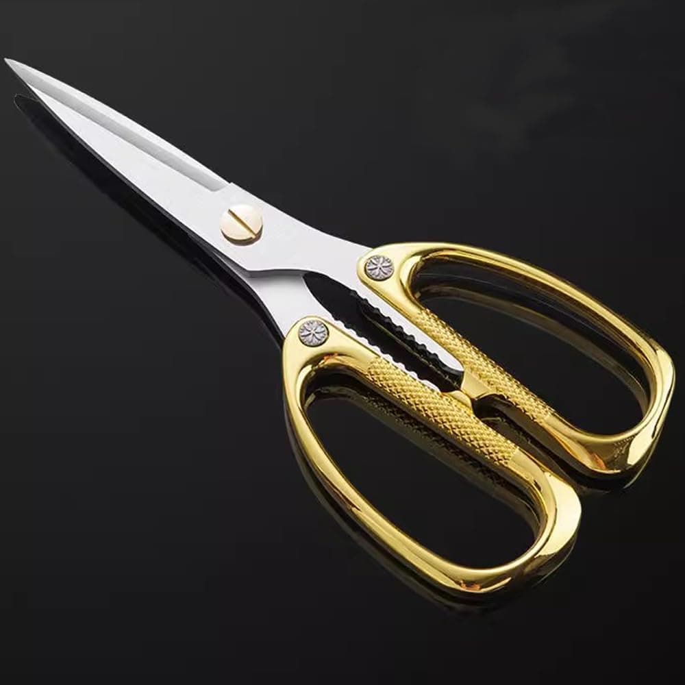 Premium Handle Utility all Purpose Golden Scissors, Gold Kitchen Shears or Ribbon Cutting Scissors- Household Stainless Steel Golden Scissors - Multi-Purpose Stainless Steel Sharp Blades (8 inch)