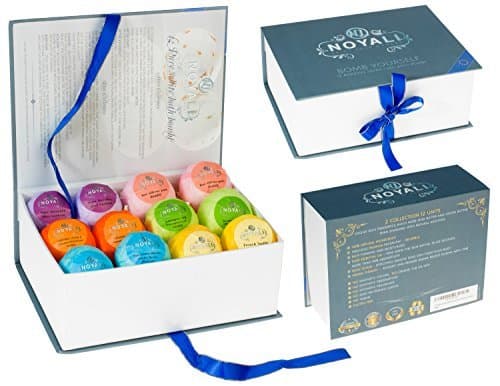 Noyali 12 Spa Bath Bombs Set- Premium Lush bath bombs Luxurious Handmade – 6 Each 3.5 & 4 Oz. – 100% Natural Ingredients, Rich Fragrances, Essential Oils, Pure White in Designer Packaging by noyali