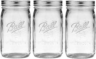 Wide Mouth Glass Mason Jars with Lids and Bands, Used for Canning, Pickling, Juice, Jam, Jelly, Quart Size 32 Ounce (Pack of 3)