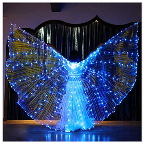 360 Degree Led with Sticks, LED Belly Dance Angel Dancing Colorful Butterfly with Telescopic Stick for Adults Women Girls (Blue)