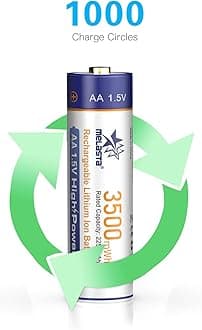 melasta 3500mWh Rechargeable AA Lithium Batteries with Charger, 1.5V Constant Voltage High Power Li-ion Battery