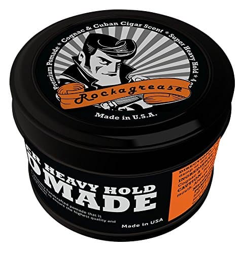 Rockagrease Styling Hair Pomade for Men - Great for Curly, Relaxed, Short or Natural Types - Non-greasy Feel - Heavy Hold in Cognac & Cuban Cigar Scent - 4oz+